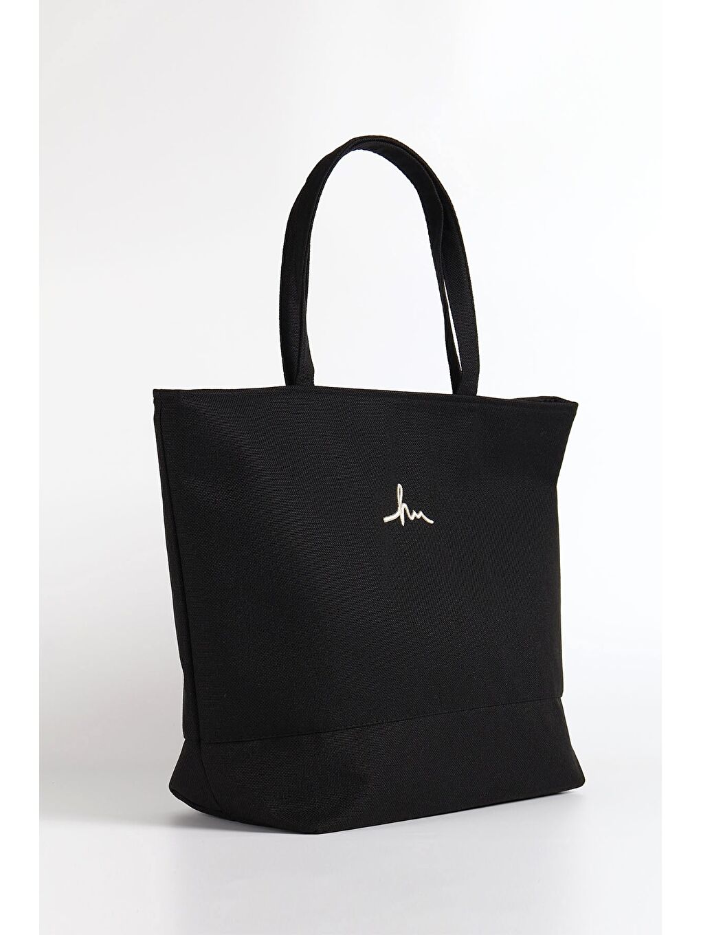 İmza Detaylı Nakışlı Fermuarlı Keten Plaj Çantası Siyah Renk 35-2