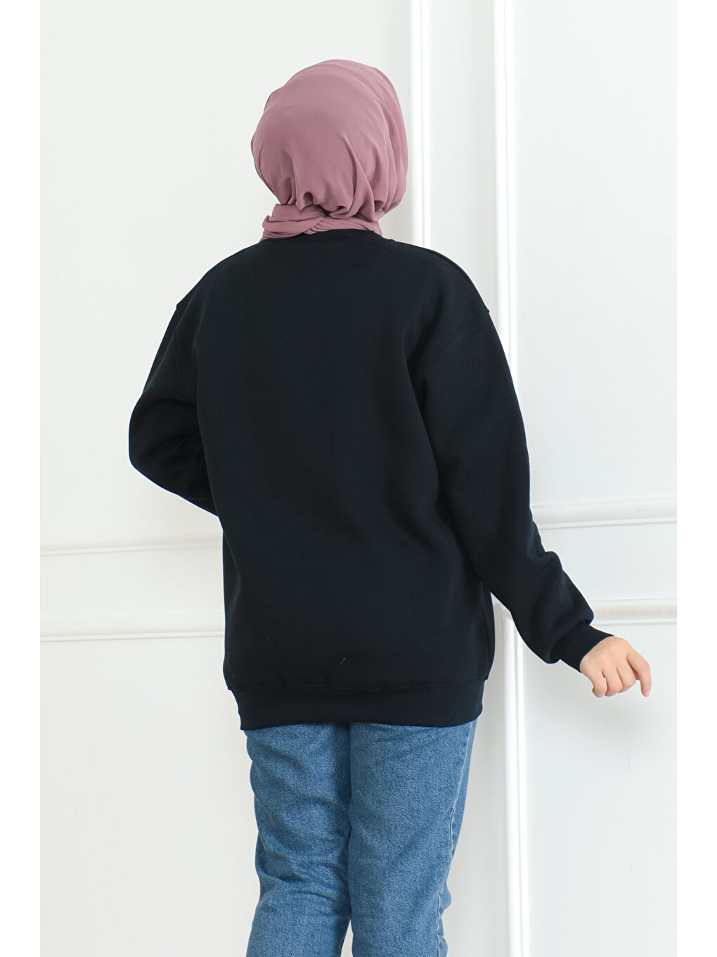 Kadın Bisiklet Yaka Salak Sweatshirt Lacivert - 26617-3