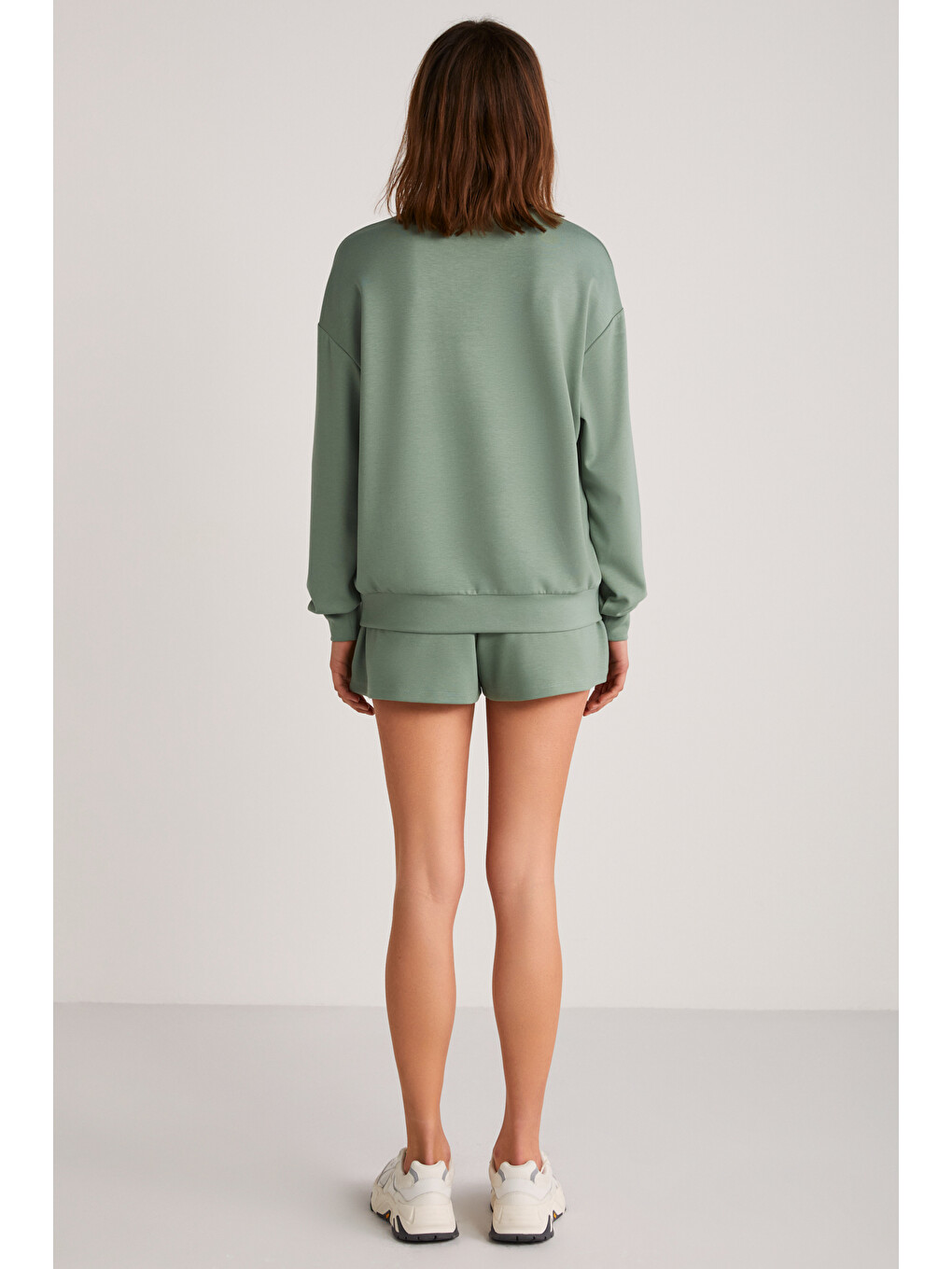 Maisie Kadın Scuba Kumaşlı Aşırı Yumuşak Yuvarlak Yakalı Oversize Mint Yeşil Sweatshirt-5