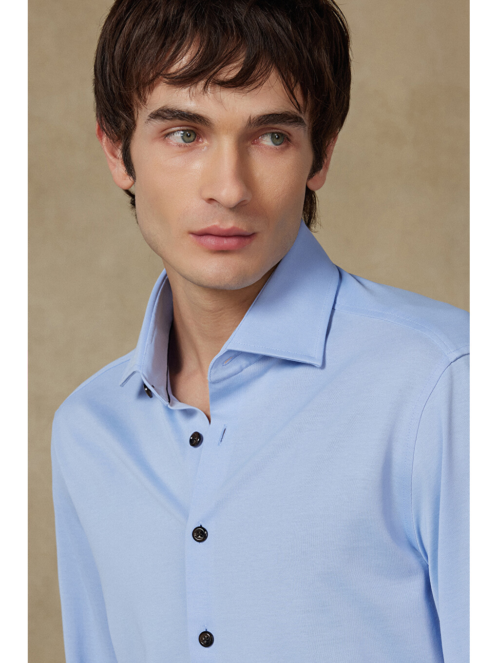 Floransa Dokuma Rayon Karışımlı Comfort Fit Açık Mavi Klasik Yaka Erkek Düz Gömlek-3