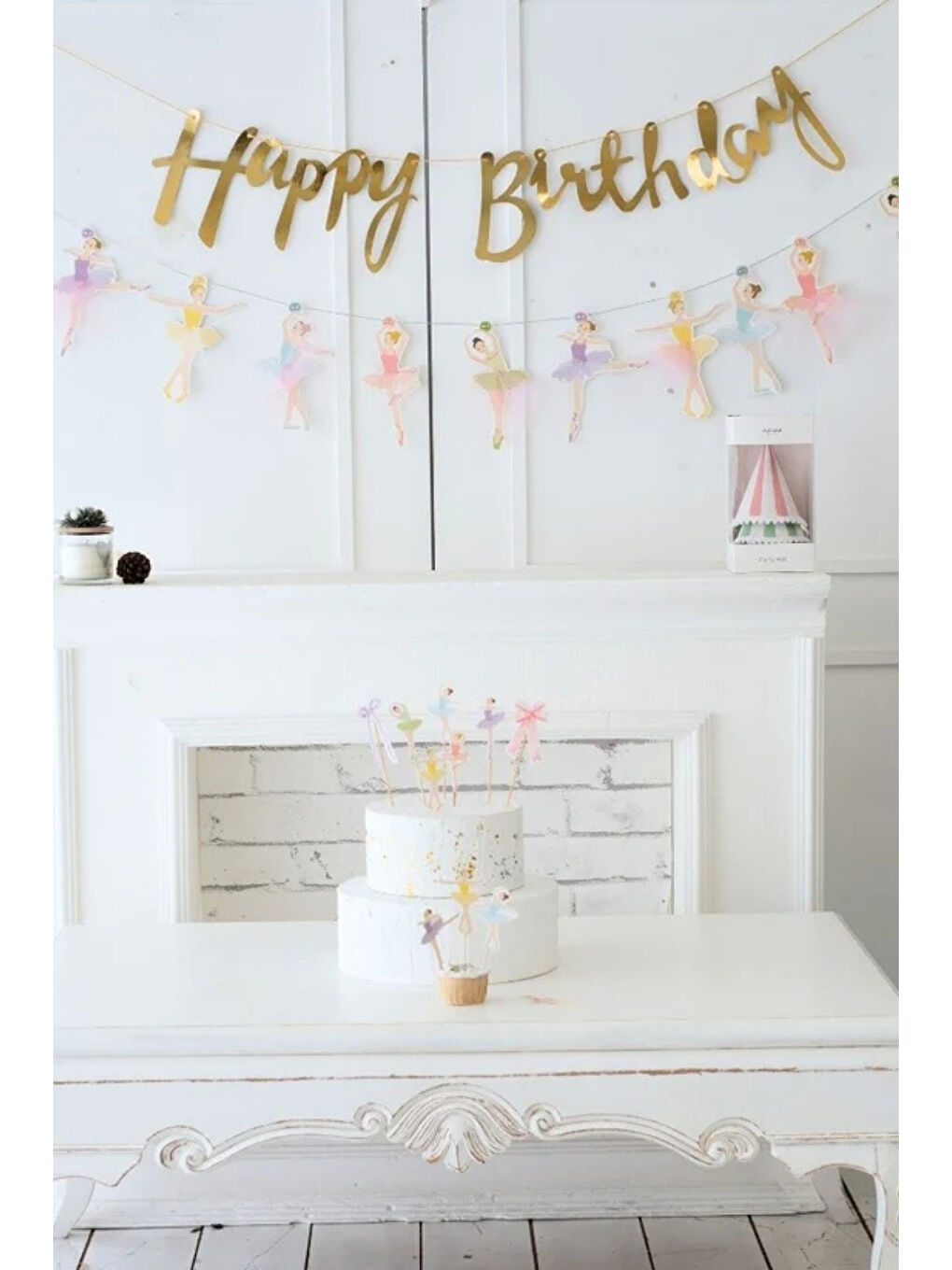 Karışık Çok Renkli  Balerin ve Fiyonk Figürlü 7'li Uzun Kürdan Pasta Süsü-1