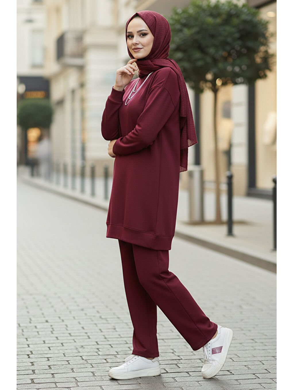 Tunik Pantolon Modal İkİli Takım Bordo - 28004-BORDO-1