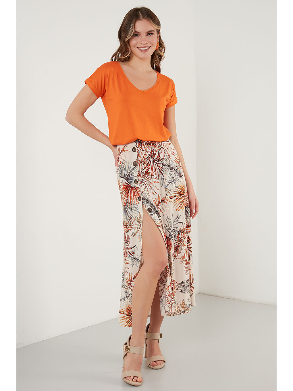 Lila V Yaka Relaxed Fit Yırtmaç Detaylı 2'li Paket Bluz 5862000S2-3