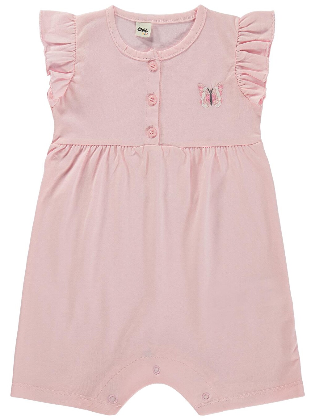 Baby Kelebek Baskılı Kolu Büzgülü 6-18 Ay Tulum - Pembe