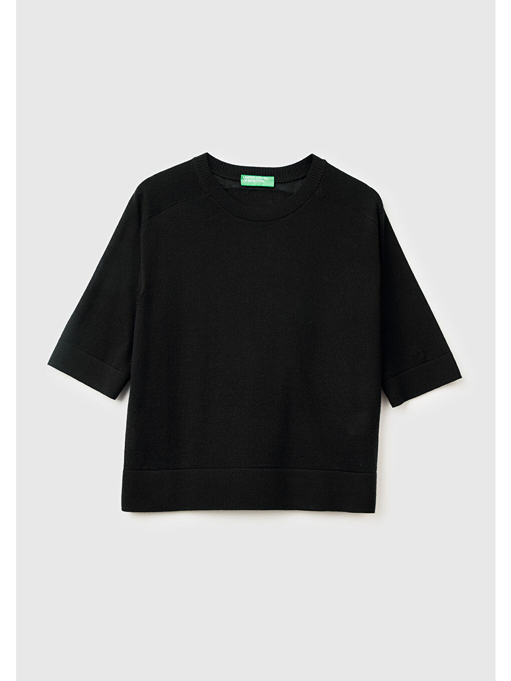 Siyah Kadın Sİyah %100 Yün Bisiklet Yaka Kısa Kollu Kazak-1