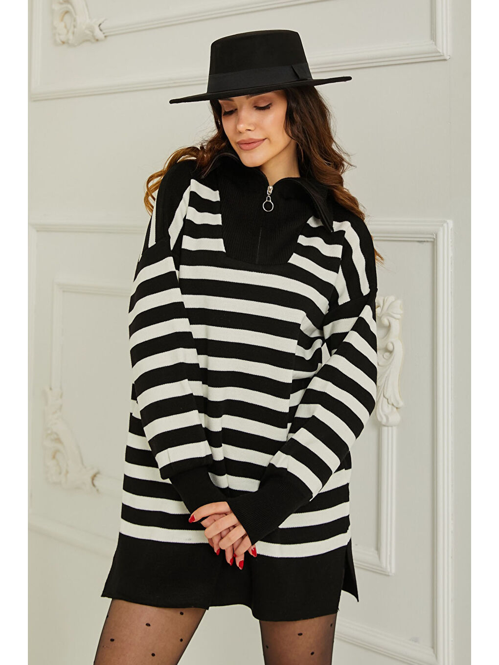 Kamyoncu Yaka Triko Kazak Siyah - 26767-1