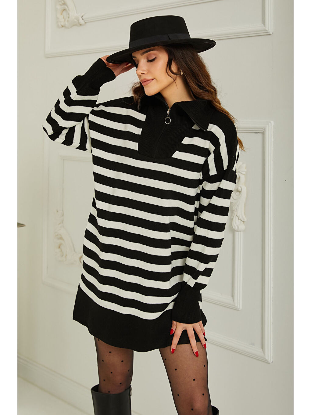 Kamyoncu Yaka Triko Kazak Siyah - 26767-2