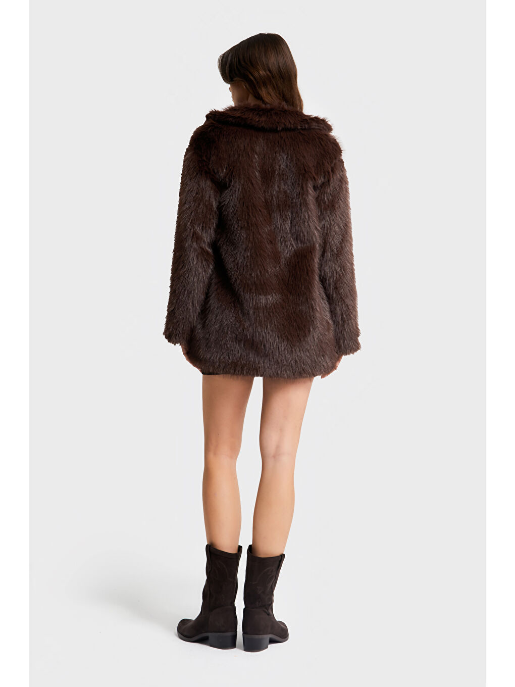 Kadın Kahverengi w5-16 Özel Kumaş Kürk Mont Kaban-4