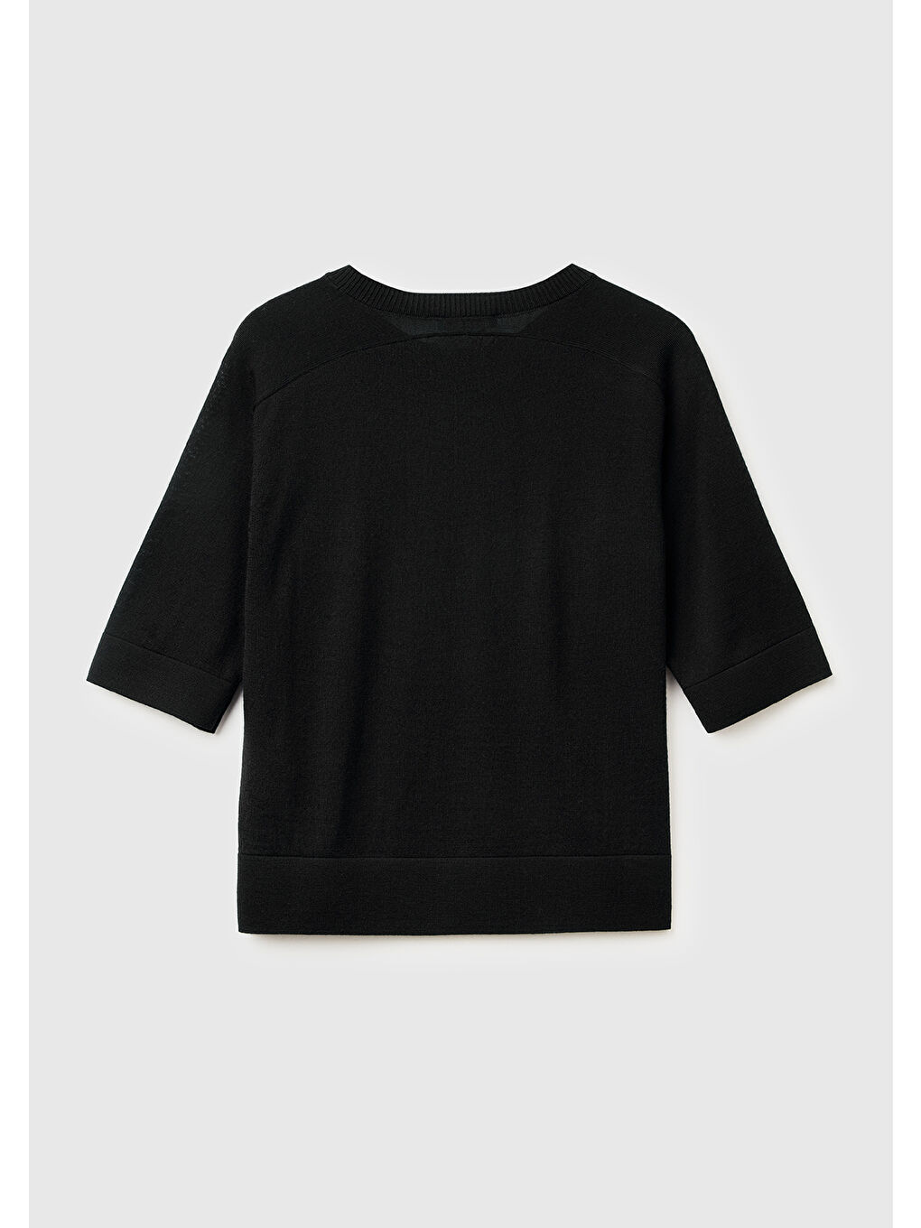 Siyah Kadın Sİyah %100 Yün Bisiklet Yaka Kısa Kollu Kazak-3