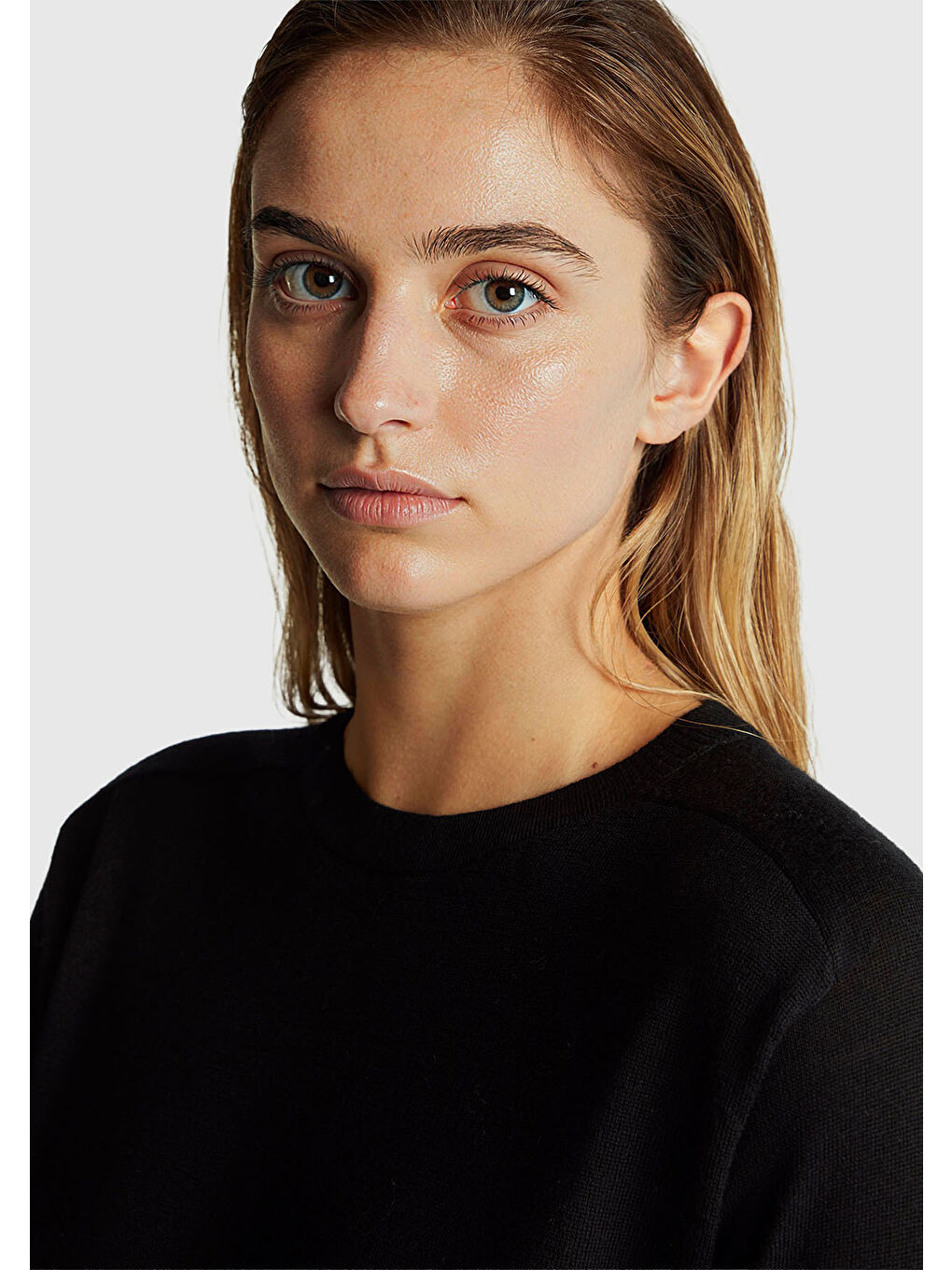 Siyah Kadın Sİyah %100 Yün Bisiklet Yaka Kısa Kollu Kazak-5