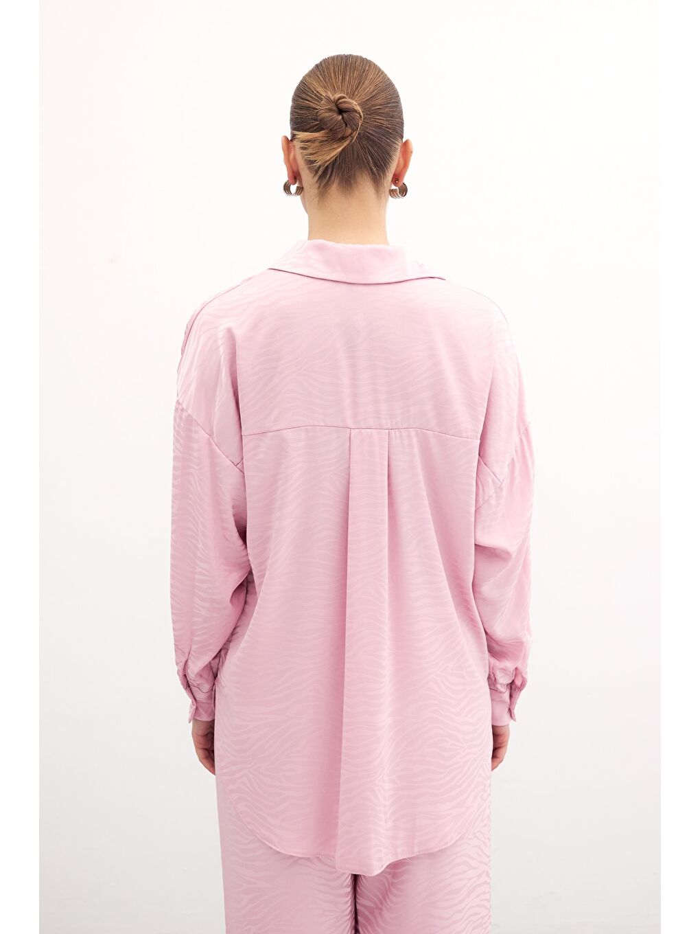 Pembe Zebra Desenli Salaş Gömlek - Pudra-5