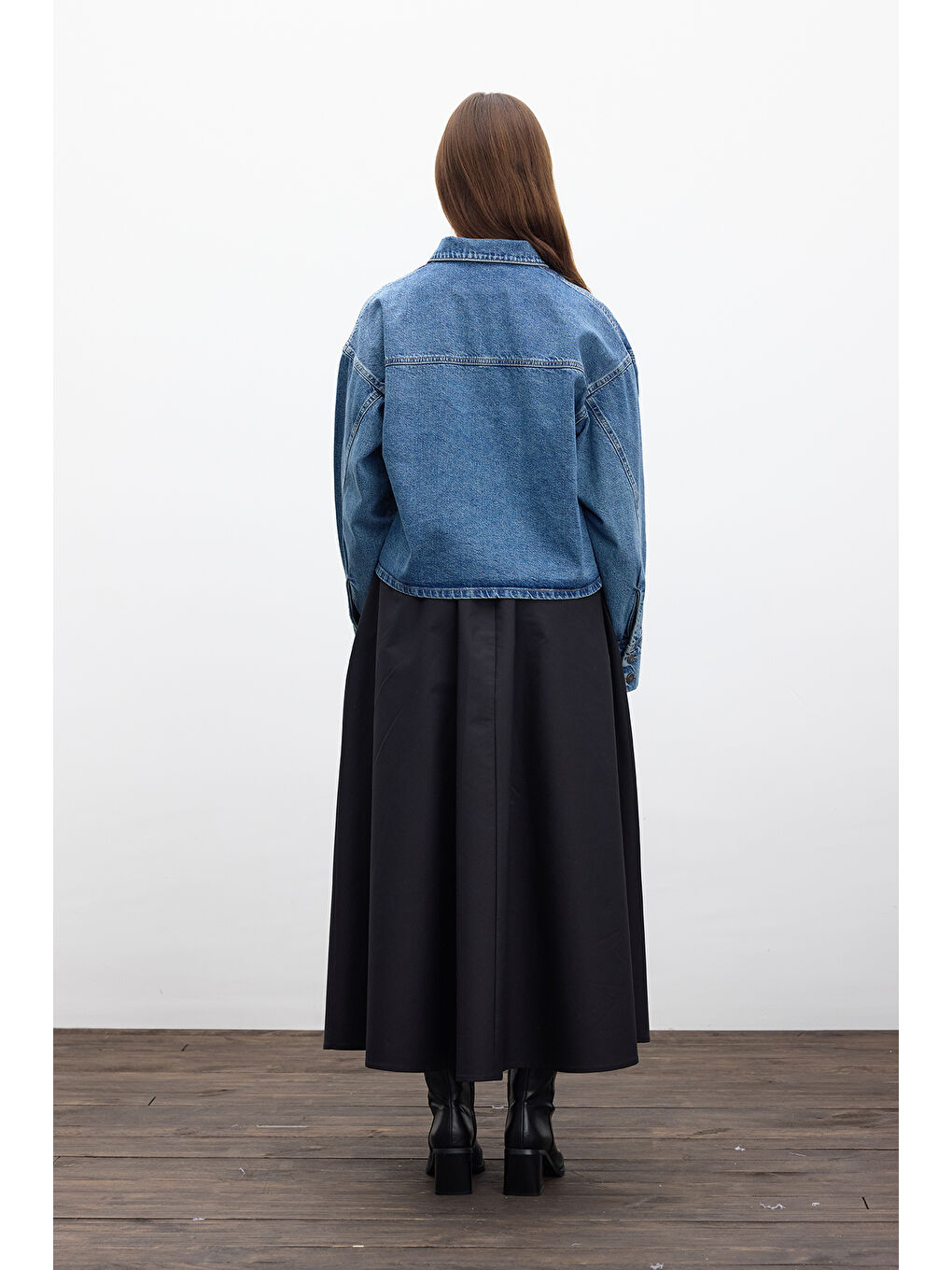 Bağcıklı Denim Bluz Mavi-8