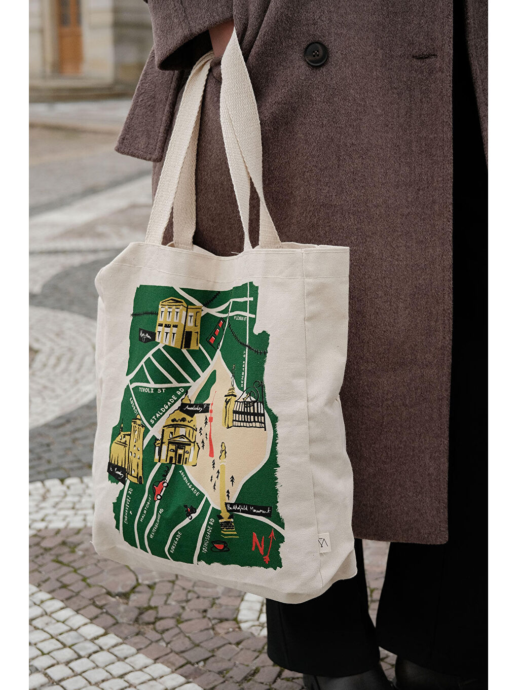 Beyaz Baskılı Körüklü Bez Çanta Kopenhag-Map-1