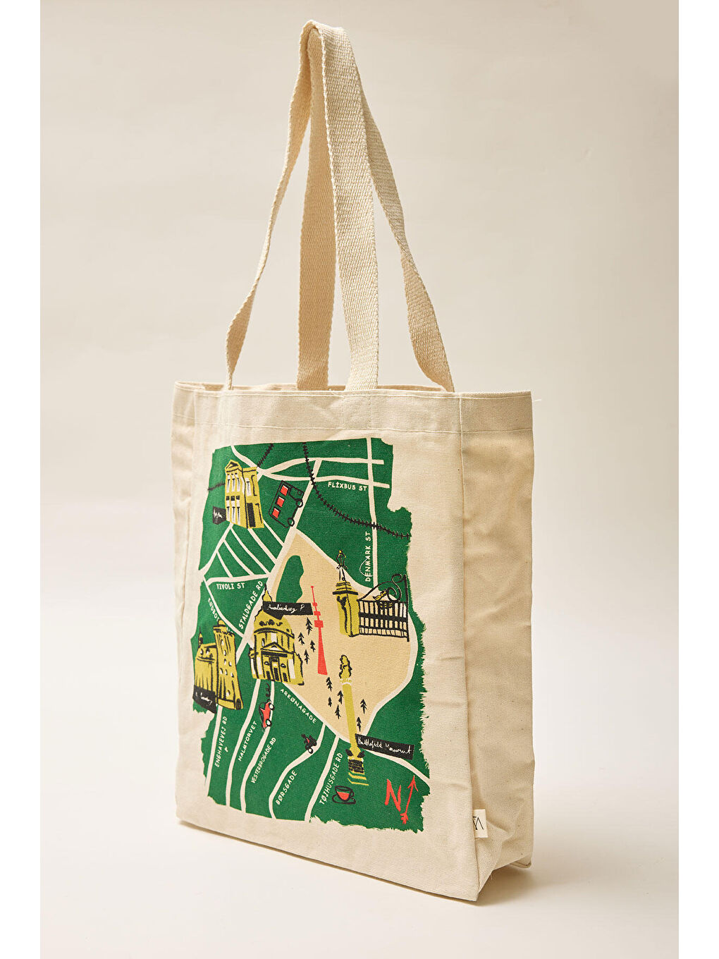 Beyaz Baskılı Körüklü Bez Çanta Kopenhag-Map-4