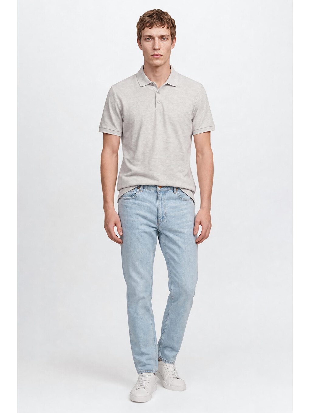 Gri Pamuklu Regular Fit Normal Kesim Polo Yaka Tişört-1