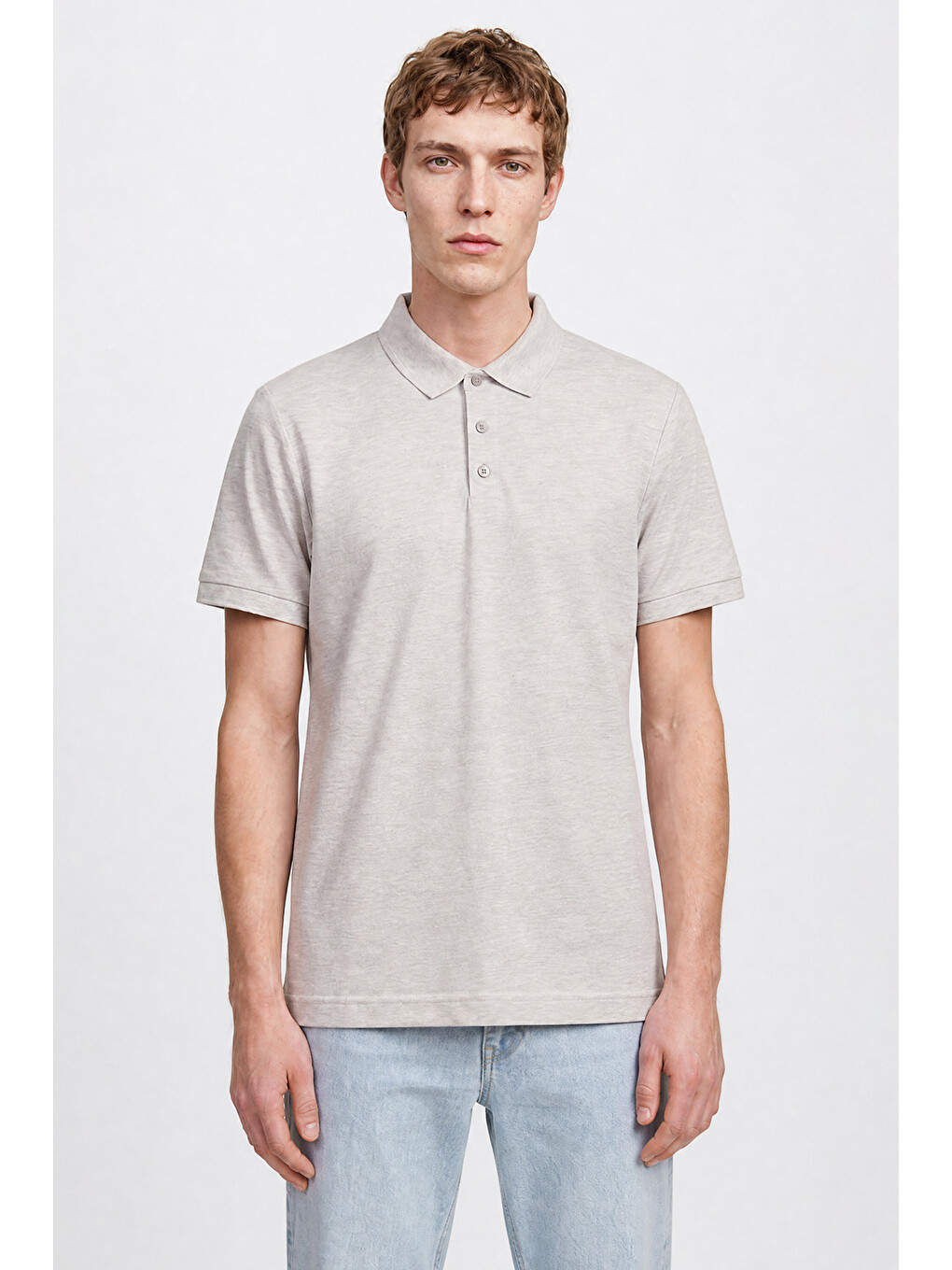 Gri Pamuklu Regular Fit Normal Kesim Polo Yaka Tişört-2