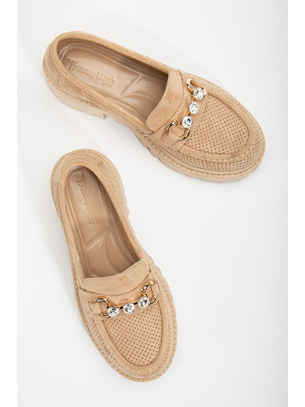 Bej Kadın Nude Süet Rahat Kalıp Yüksek Poli Taban Önü Tokalı Loafer-3