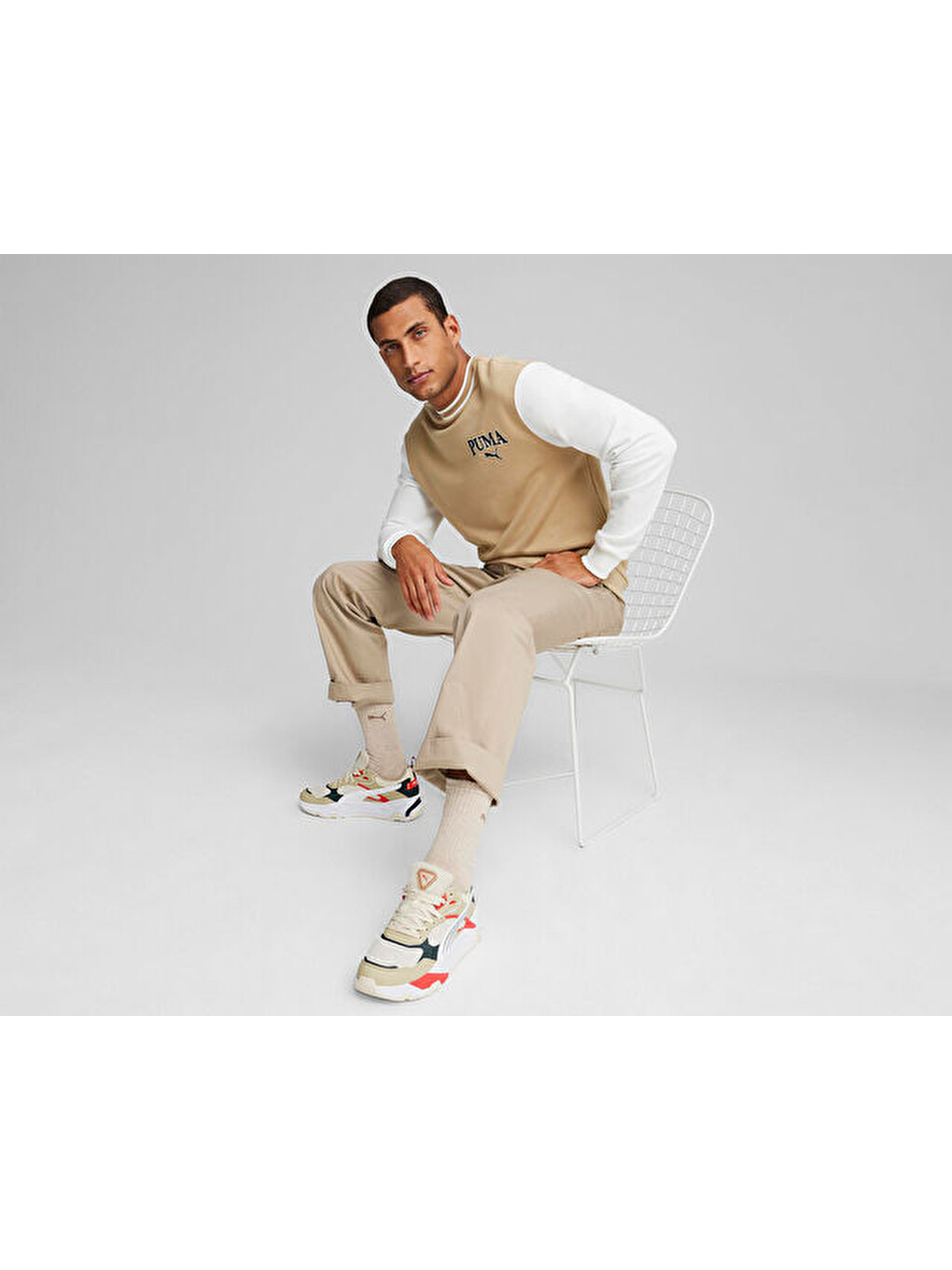 Ekru Puma Squad Crew Erkek Günlük Sweatshirt 67897083 Krem-6