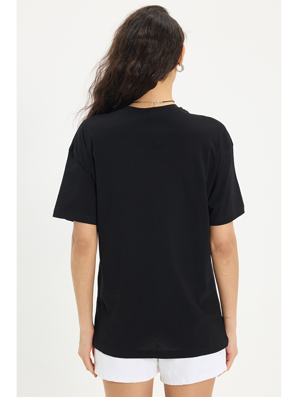 Kadın Slim Fit Dar Kesim %100 Pamuk Kısa Kollu Bisiklet Yaka Siyah Tişört-5