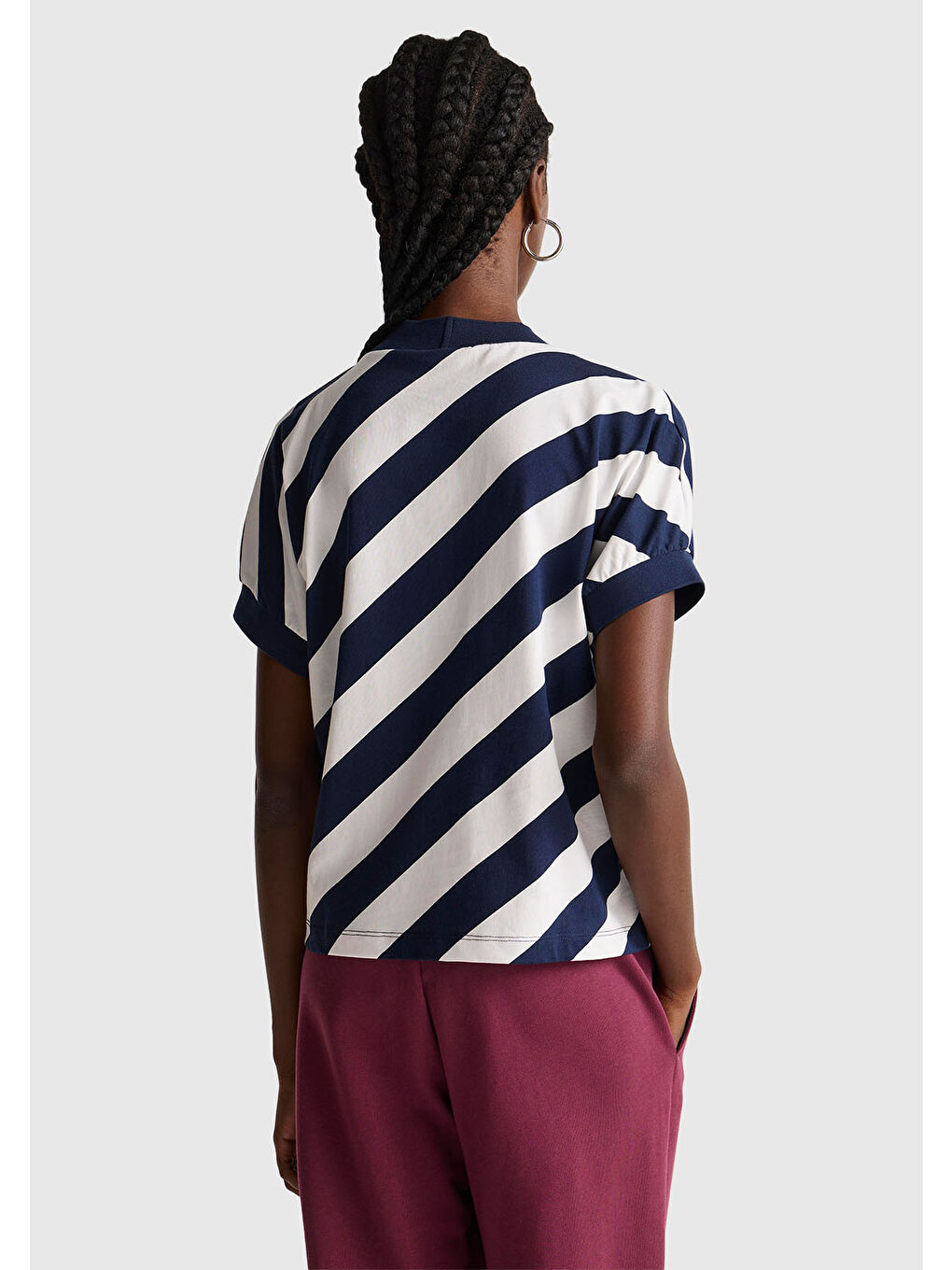 Kadın Lacivert %100 Pamuk Çift Renk Bloklu T-Shirt-2