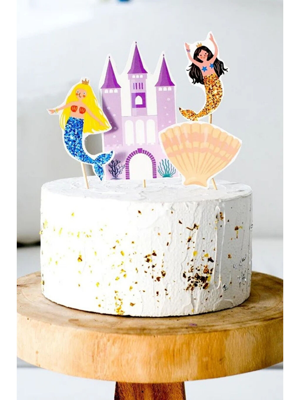 Karışık Çok Renkli  Deniz Kızı ve Şato Figürlü 4'lü Kürdan Pasta Süsü-1