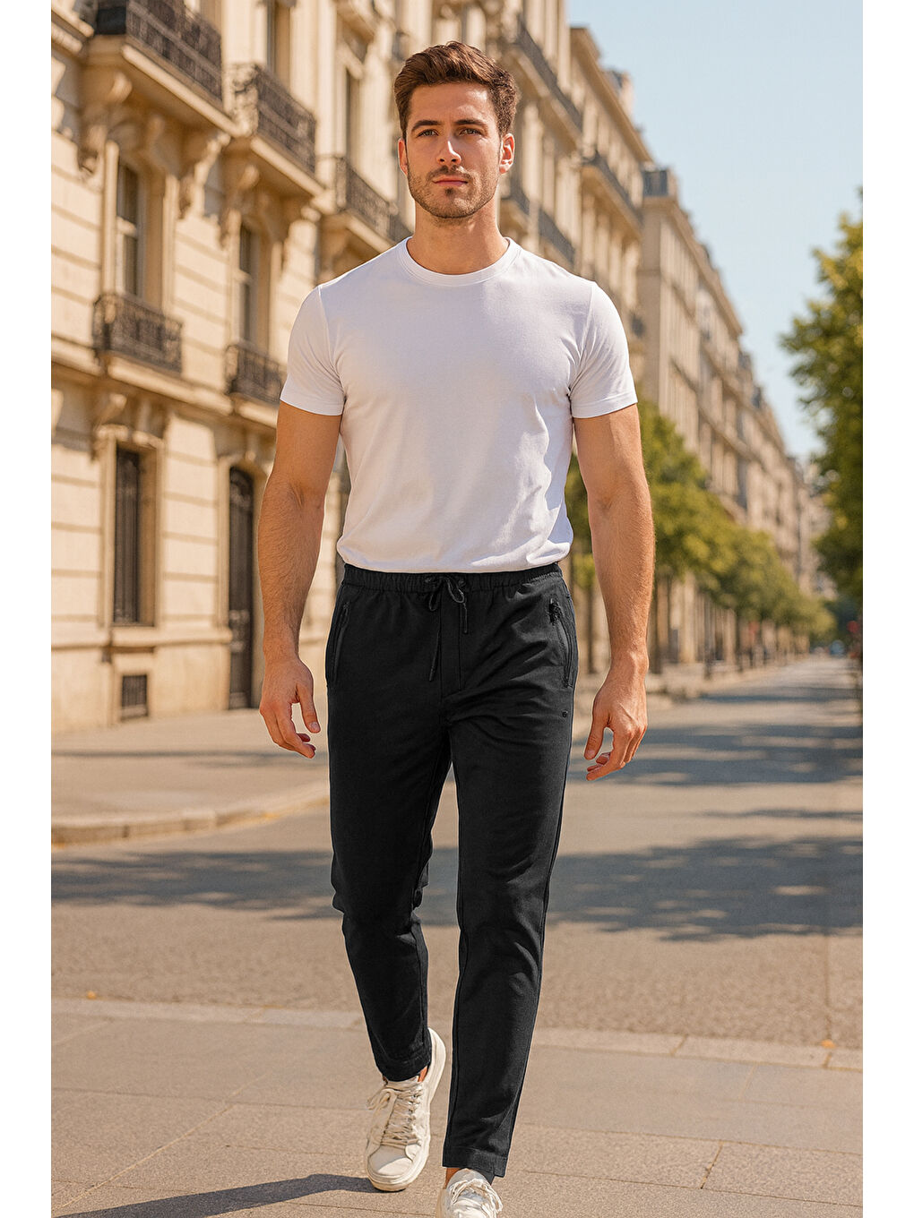 Paçası Düz Beli Lastikli 3 Cepli Erkek Eşofman Altı 7051 Siyah-3