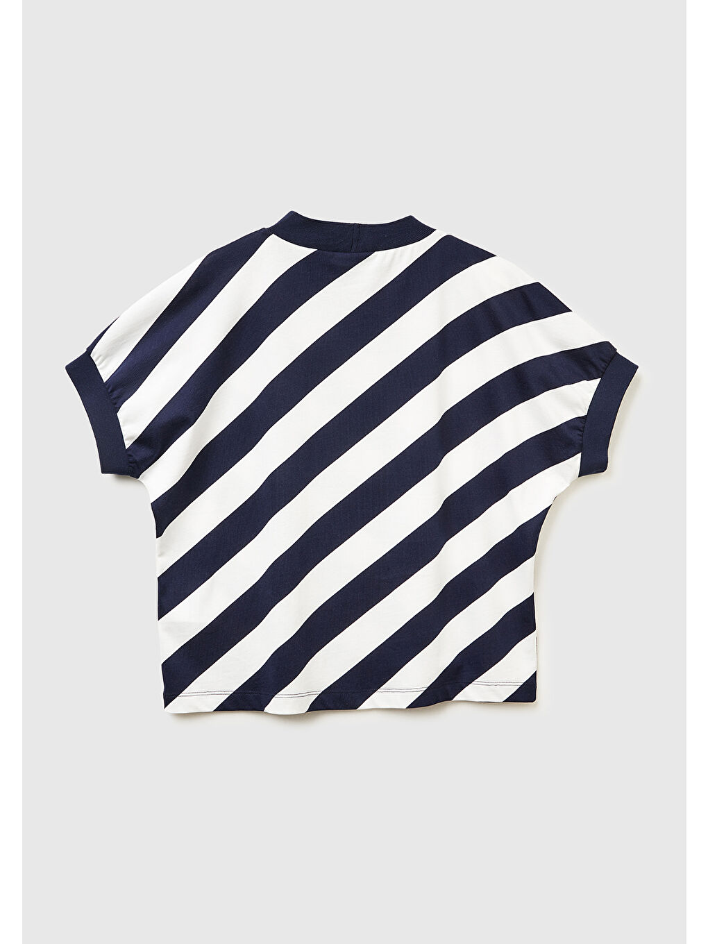 Kadın Lacivert %100 Pamuk Çift Renk Bloklu T-Shirt-3