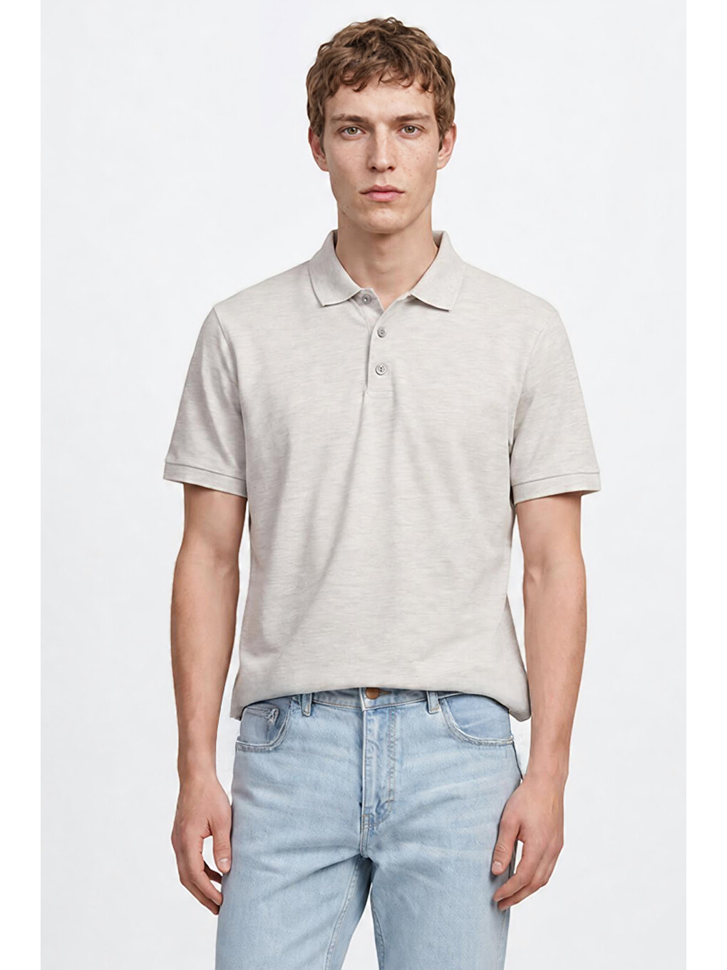 Gri Pamuklu Regular Fit Normal Kesim Polo Yaka Tişört-3