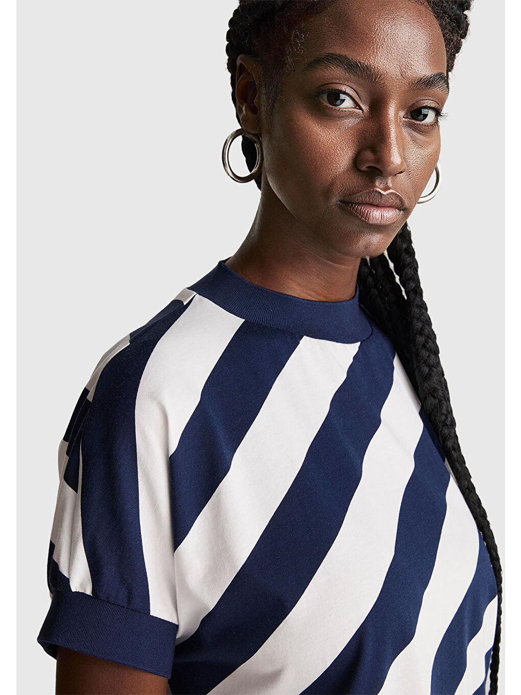 Kadın Lacivert %100 Pamuk Çift Renk Bloklu T-Shirt-4