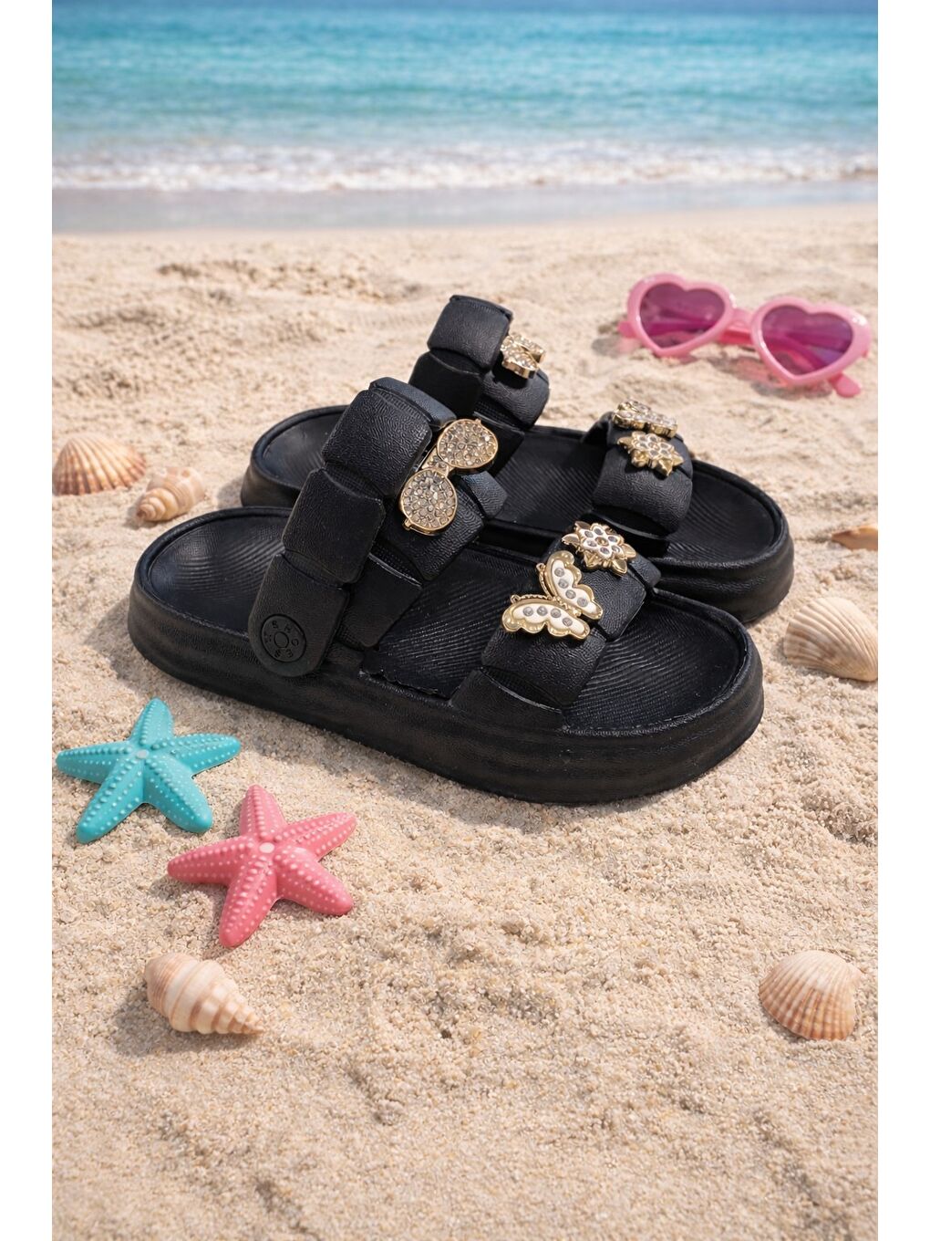 Siyah TW-252 Kız Çocuk Terlik Kız Çocuk Sandalet Havuz Plaj Deniz Ayakkabısı-1