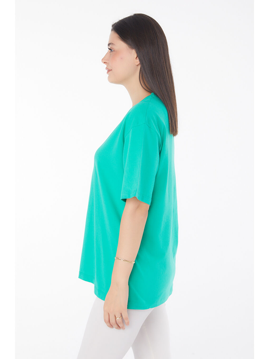 V Yaka T-Shirt Açik Yeşil - 25767-3