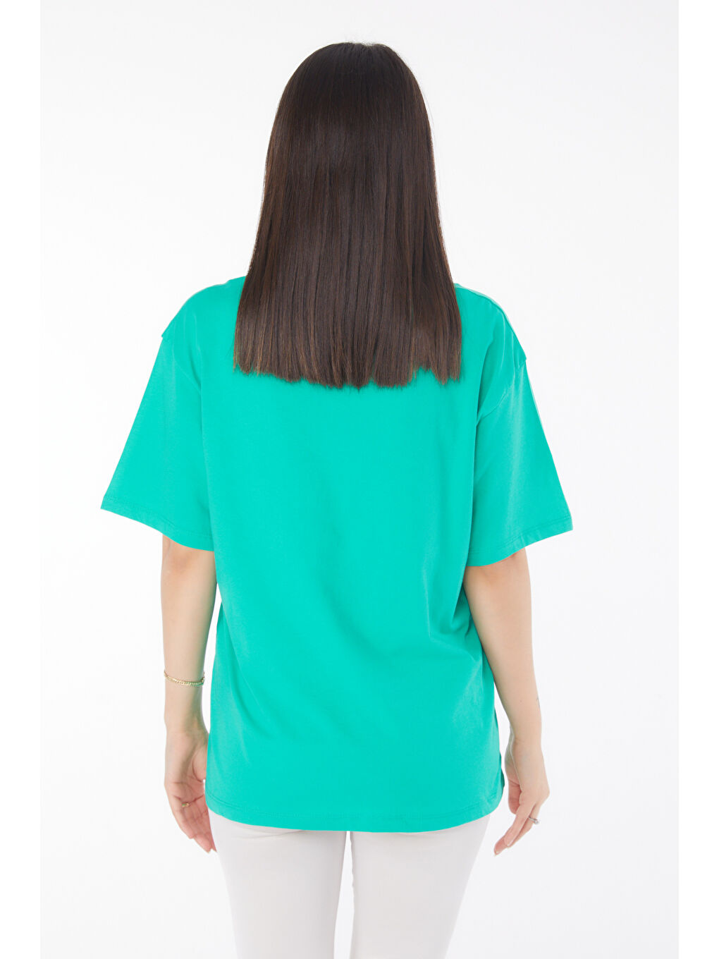 V Yaka T-Shirt Açik Yeşil - 25767-4