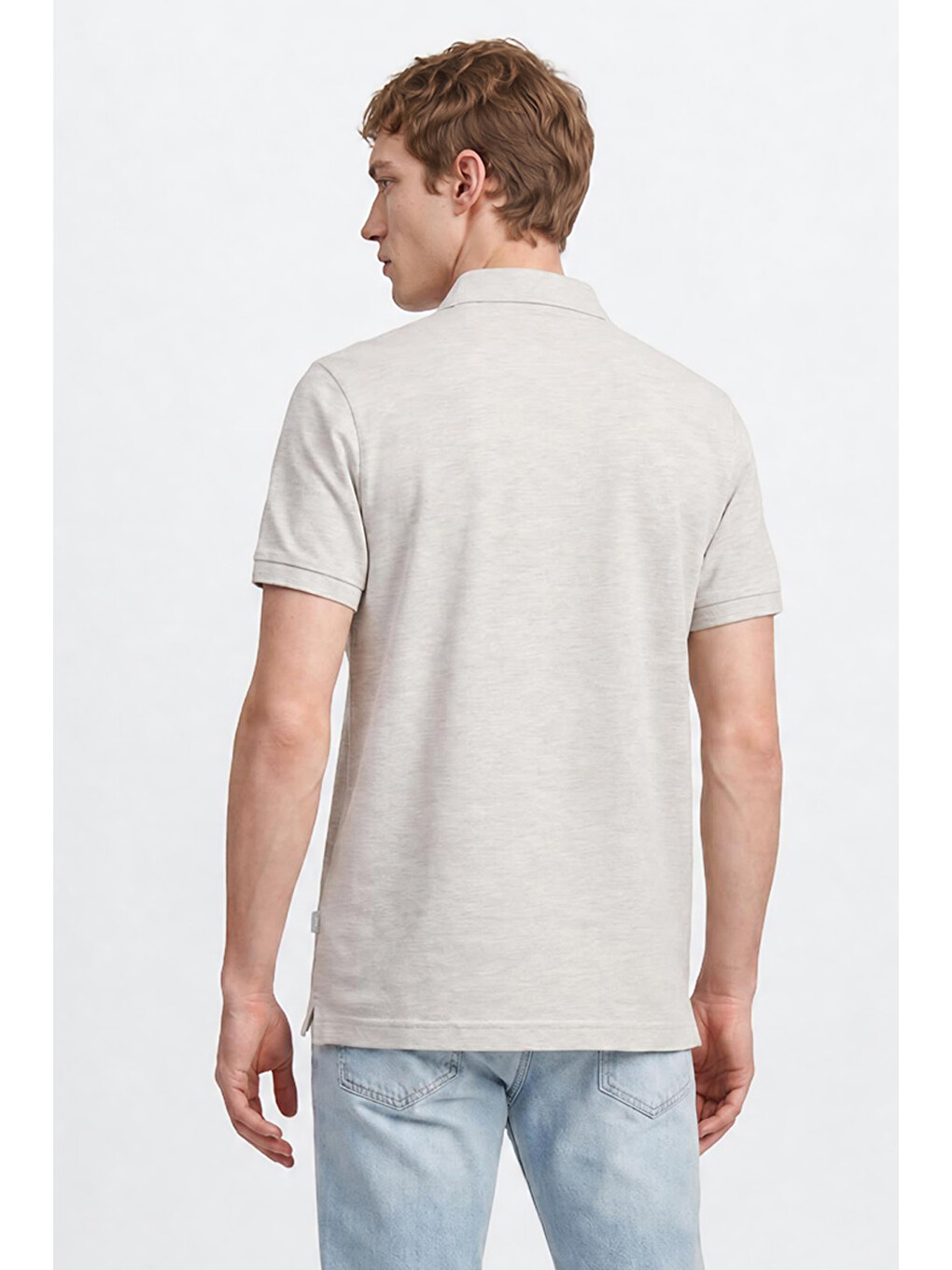 Gri Pamuklu Regular Fit Normal Kesim Polo Yaka Tişört-4