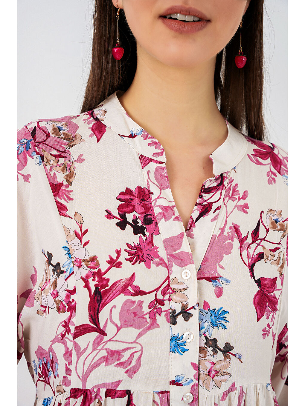 Kadın Desenli Uzun Tesettür Elbise 2585 - M. Kırmızı-4