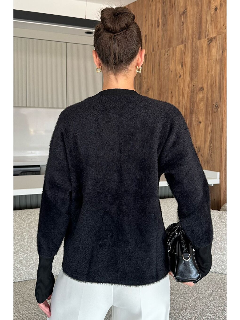 Siyah Kadın Pul İşlemeli Yumoş İplik Triko Ceket (s-m-l-xl Uyumludur)-3