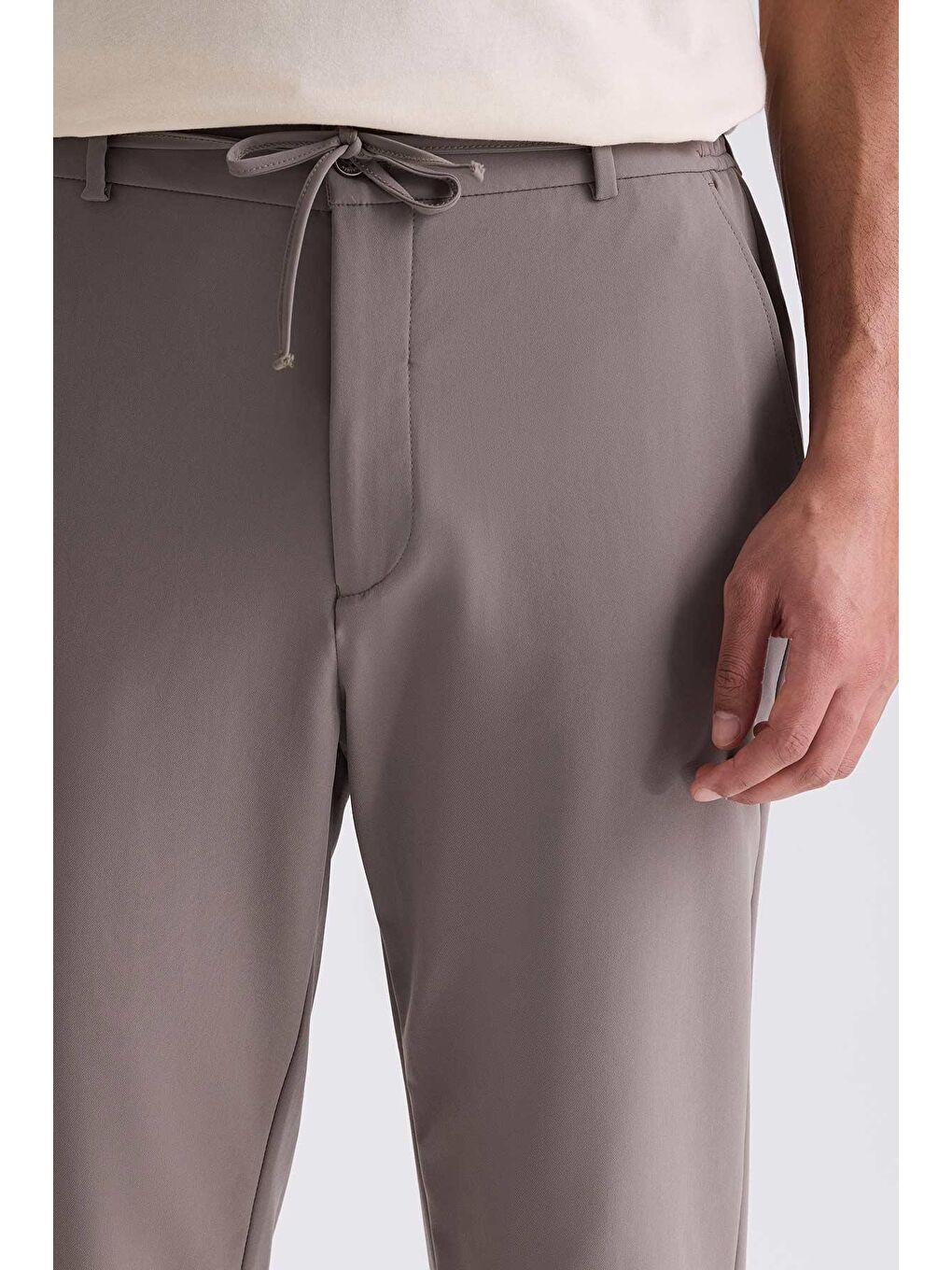 Kahverengi Toprak Comfort Fit Beli Lastikli Spor Jogger Pantolon-2