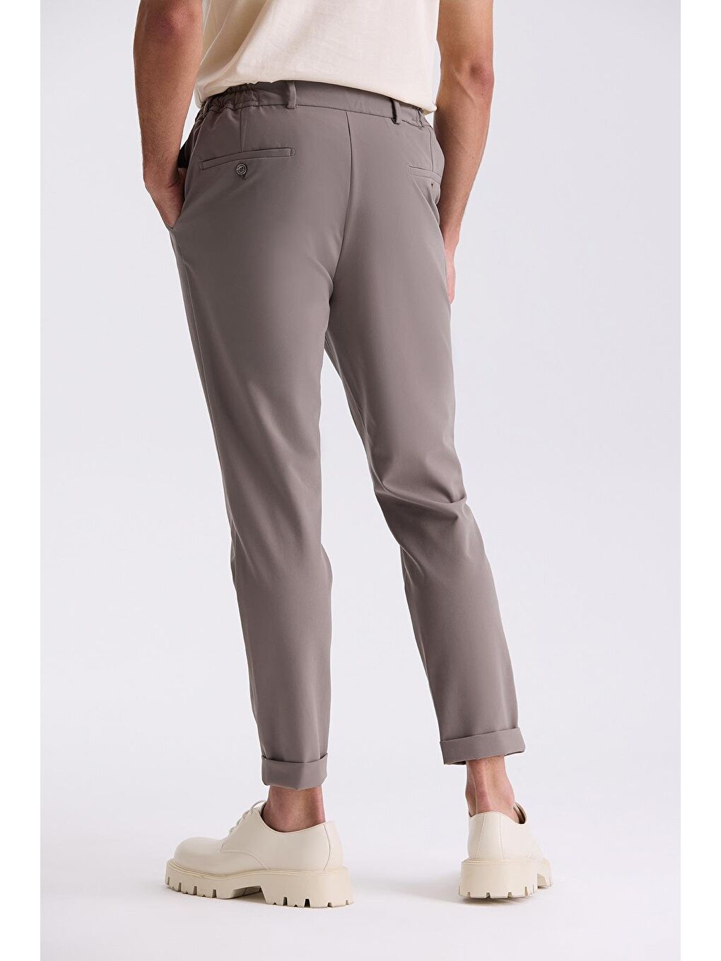 Kahverengi Toprak Comfort Fit Beli Lastikli Spor Jogger Pantolon-3