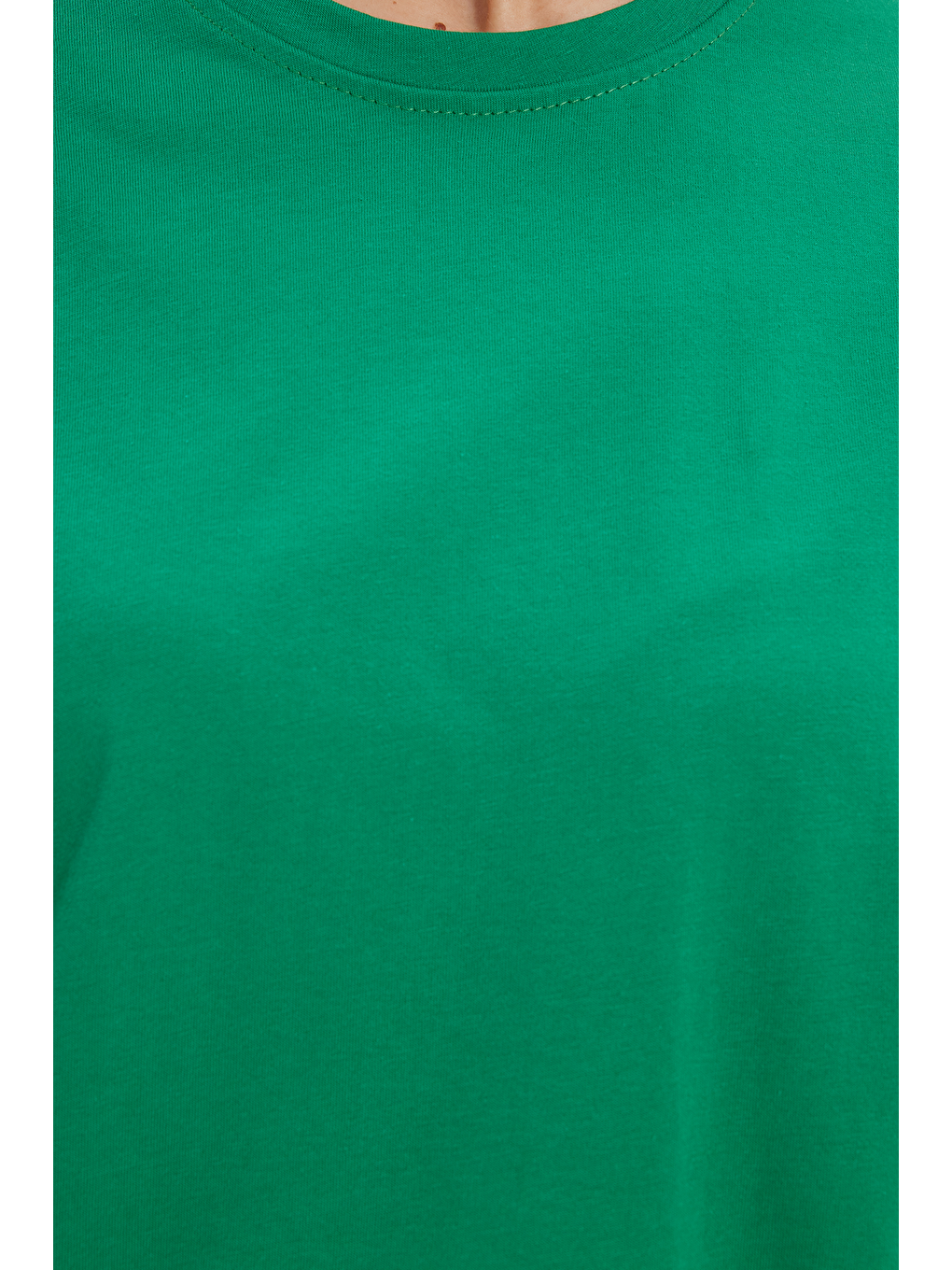 Kadın Slim Fit Dar Kesim %100 Pamuk Kısa Kollu Bisiklet Yaka Yeşil Tişört-3