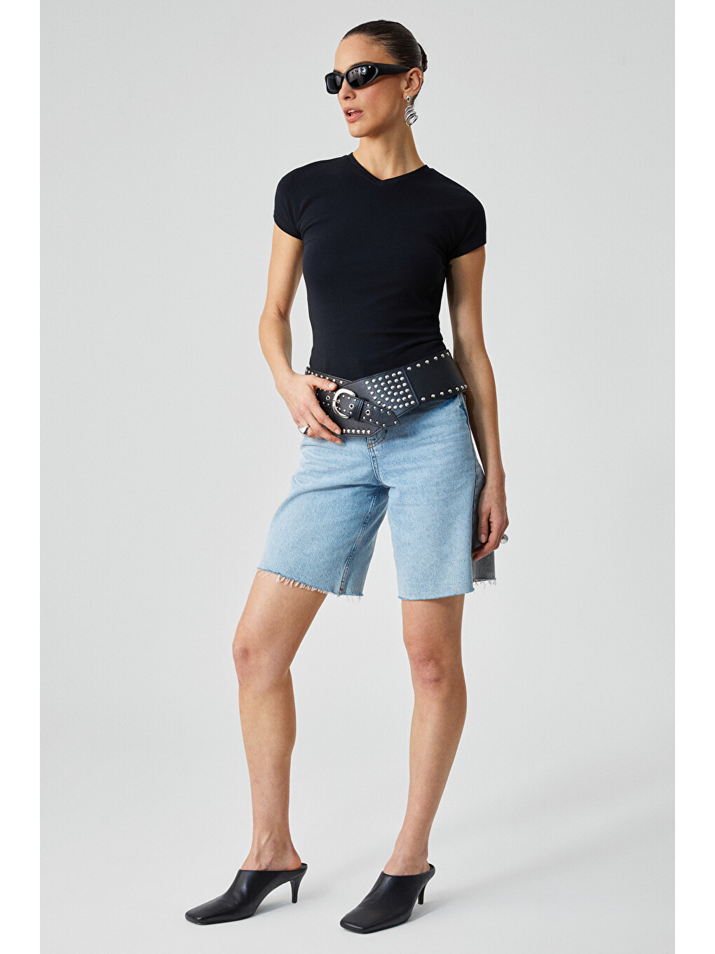 Marta Kadın Yuvarlak Yaka Kısa Kol Slim Siyah T-shirt-1