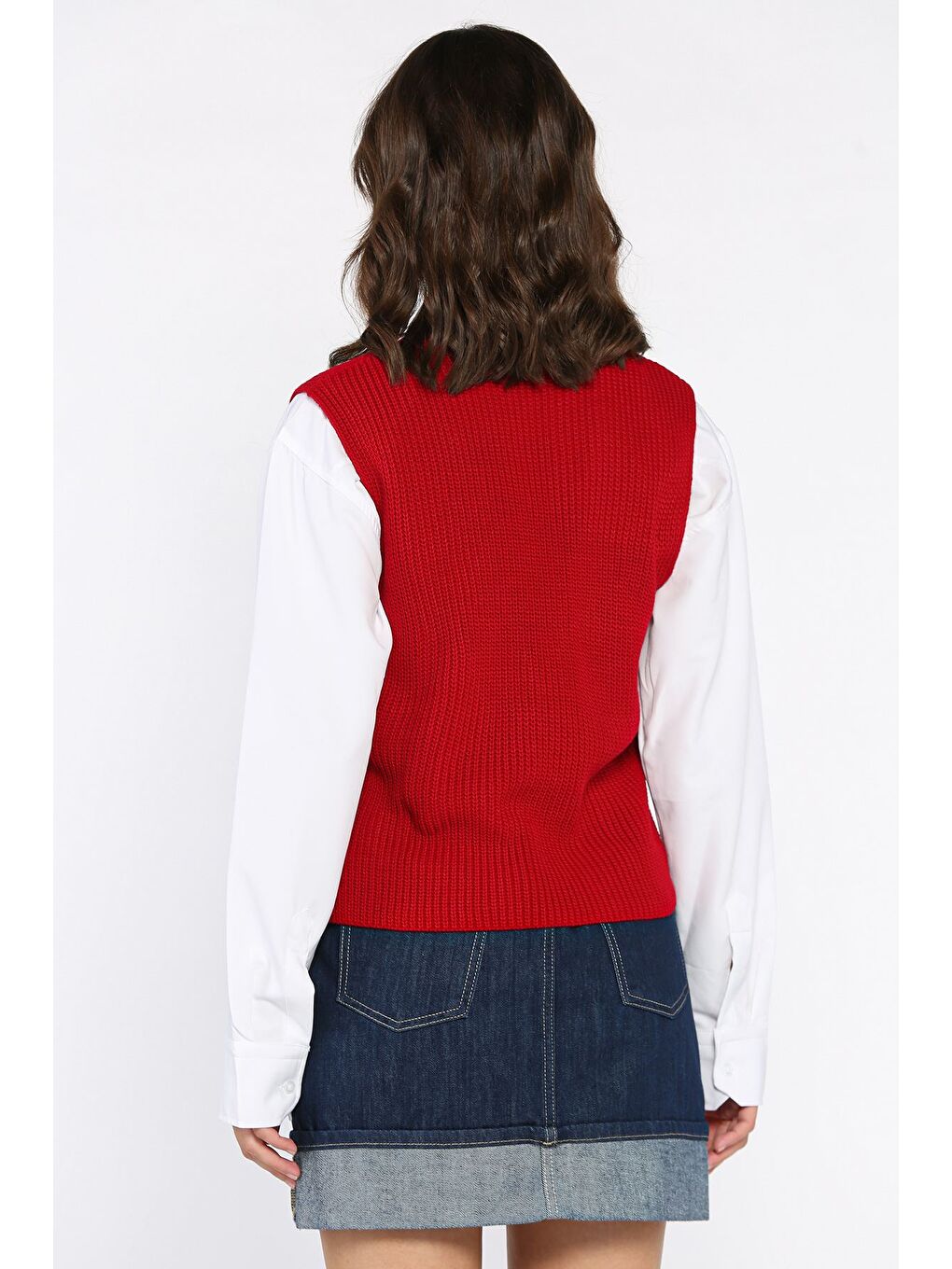 Kırmızı Kadın Düğmeli Triko Yelek (s-m-l-xl Uyumludur)-2