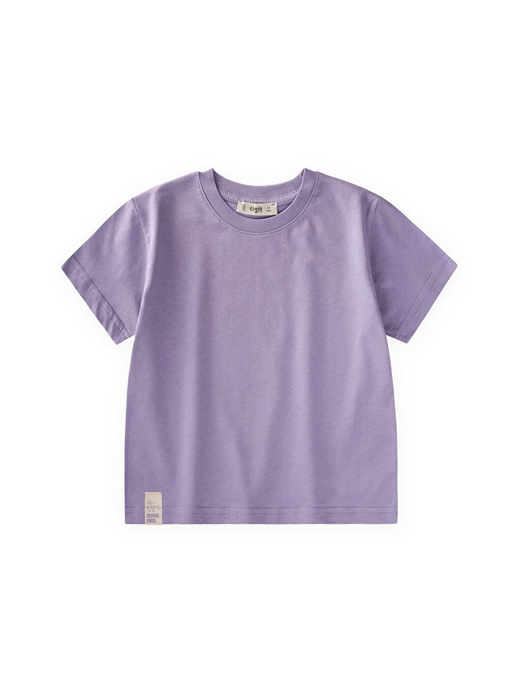 Etiket Detaylı T-shirt 2-10 Yaş Lila