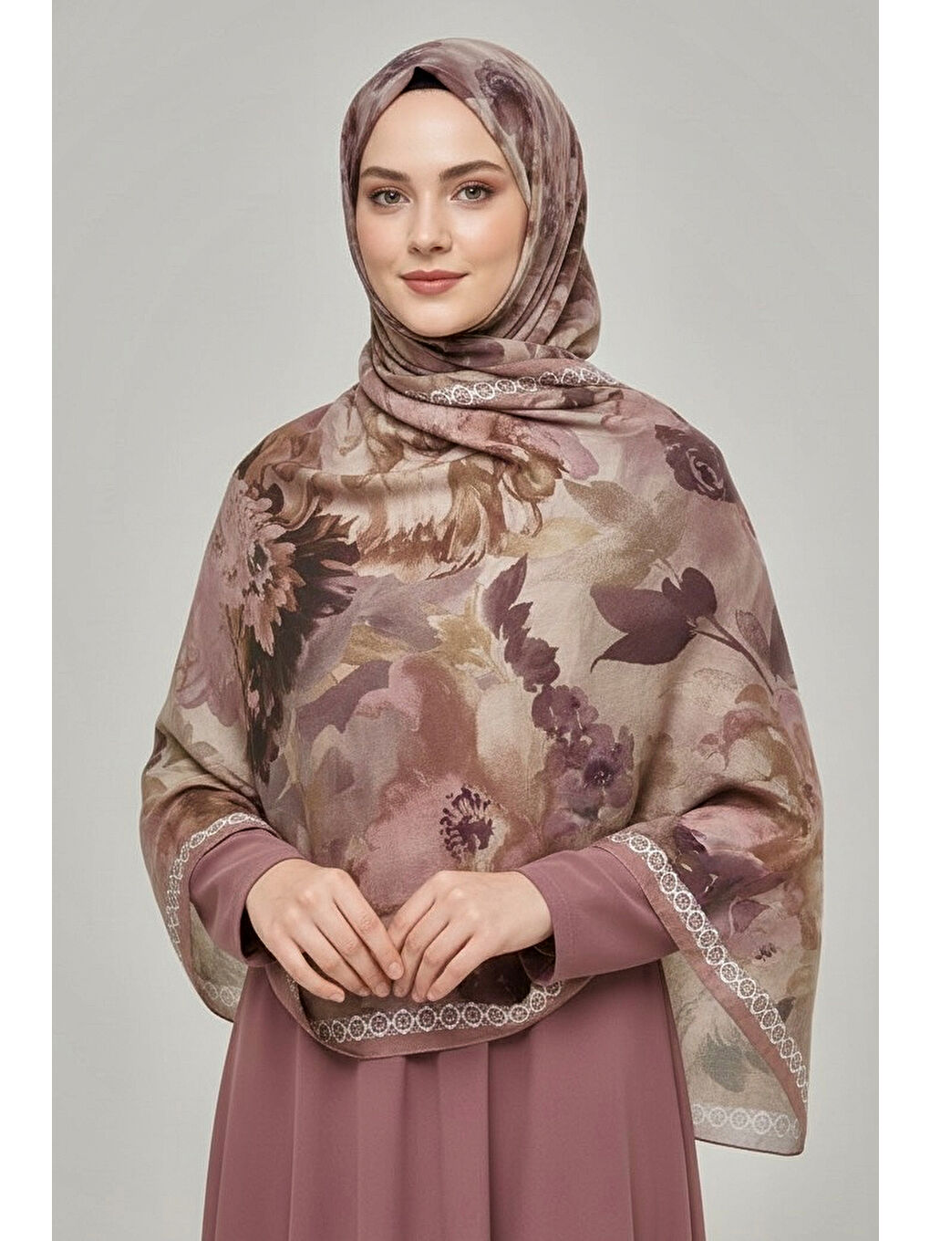 Bej Midnight Bloom Serisi Pamuk Şal Vizon - 27986-VIZON