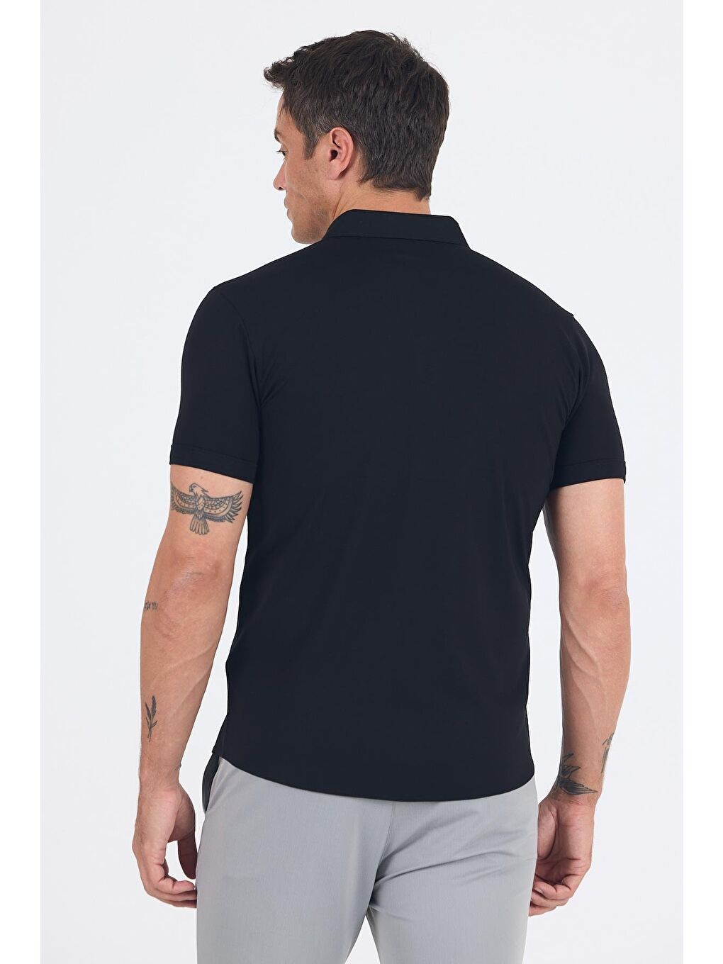 Siyah İtalyan Düğmeli Yaka Kısa Kol Cepsiz Slim Fit Gömlek 1004250255-4