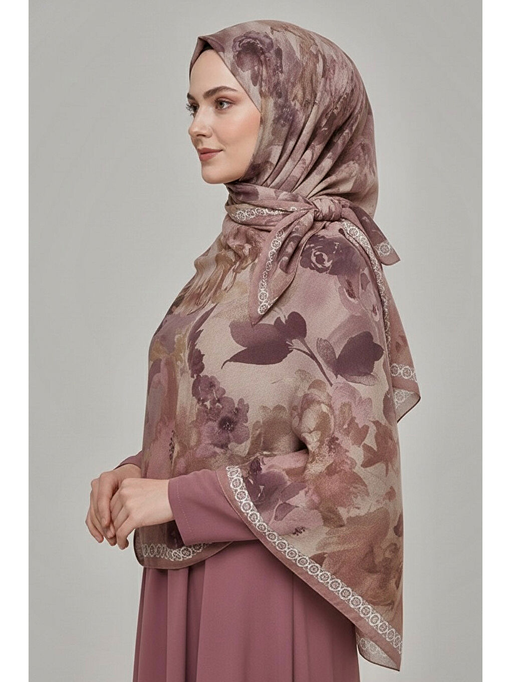 Bej Midnight Bloom Serisi Pamuk Şal Vizon - 27986-VIZON-1