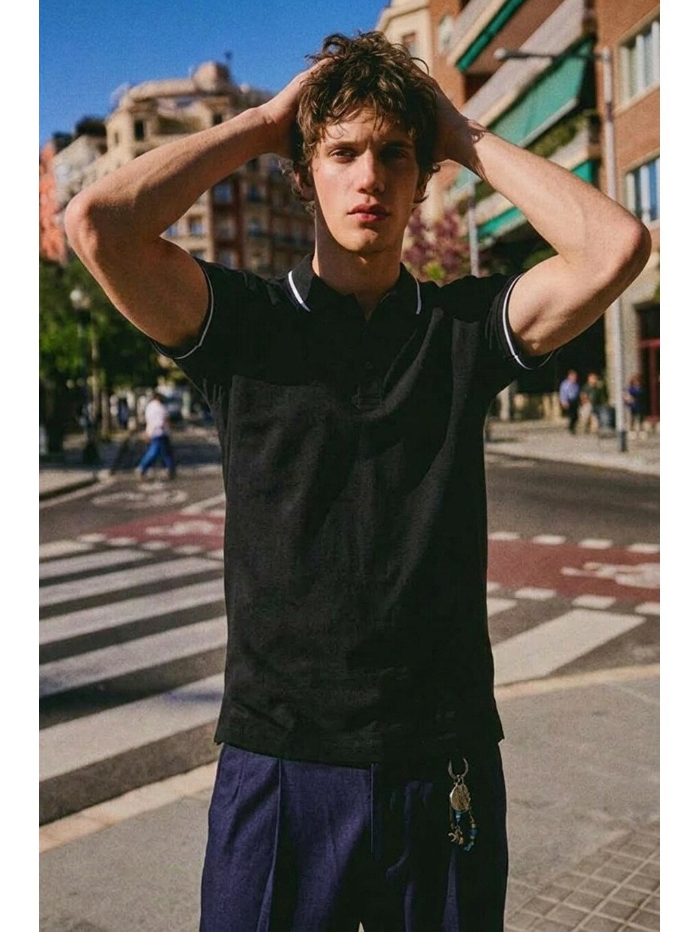 Erkek Düğmeli Fashion Siyah Polo Yaka Tişört-2