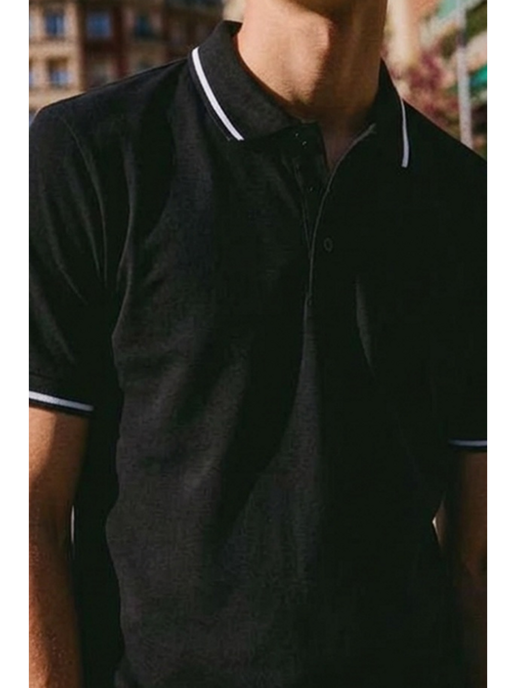 Erkek Düğmeli Fashion Siyah Polo Yaka Tişört-4