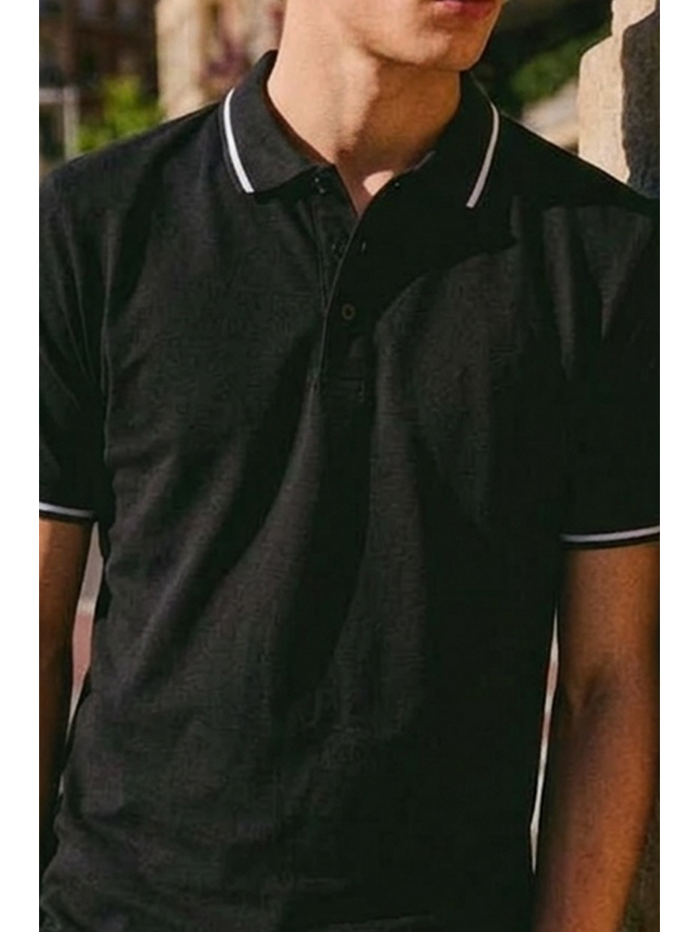 Erkek Düğmeli Fashion Siyah Polo Yaka Tişört-5