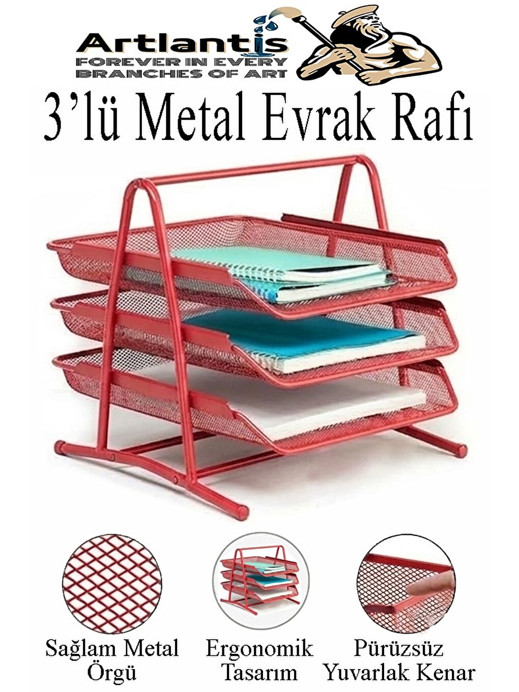 Renkli Metal Evrak Rafı 3 Lü 1 Paket Masa Üstü A4 Dosya Düzenleyici