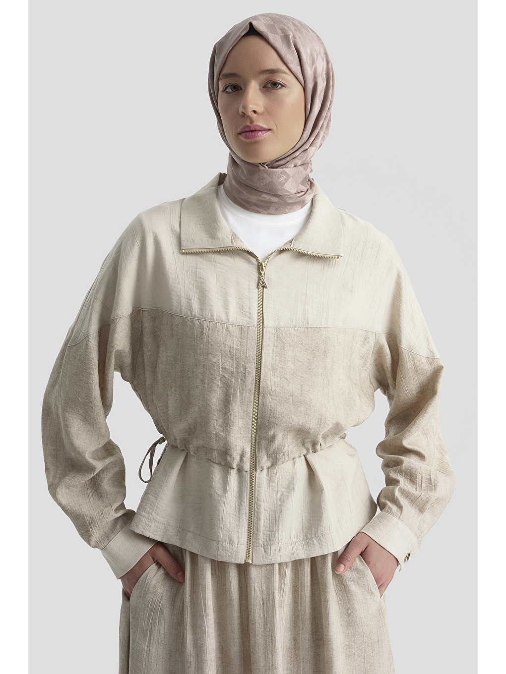 Efekt Kumaşlı Ceketli Takım Bej-0