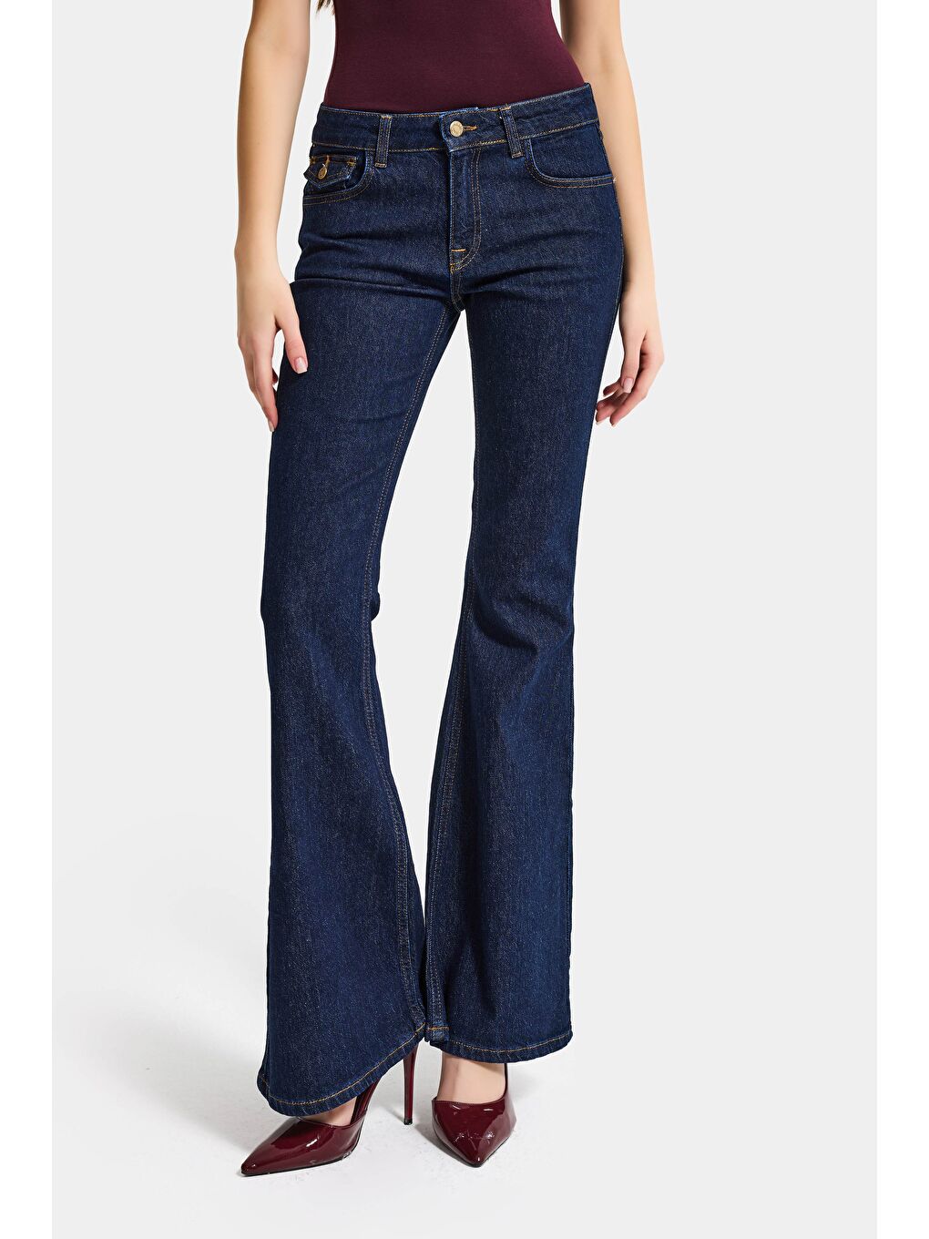 Kadın İndigo Selvedge 7s6-50 Flare Fit Esnek Kumaş Denim Jean-1